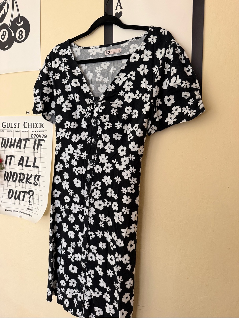 Black Floral Button-Front Mini Dress